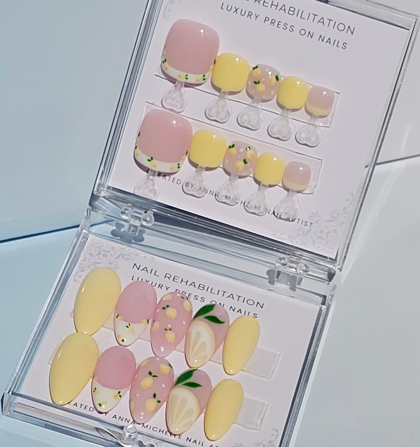 Lemon 🍋 press ons with matching toe nails