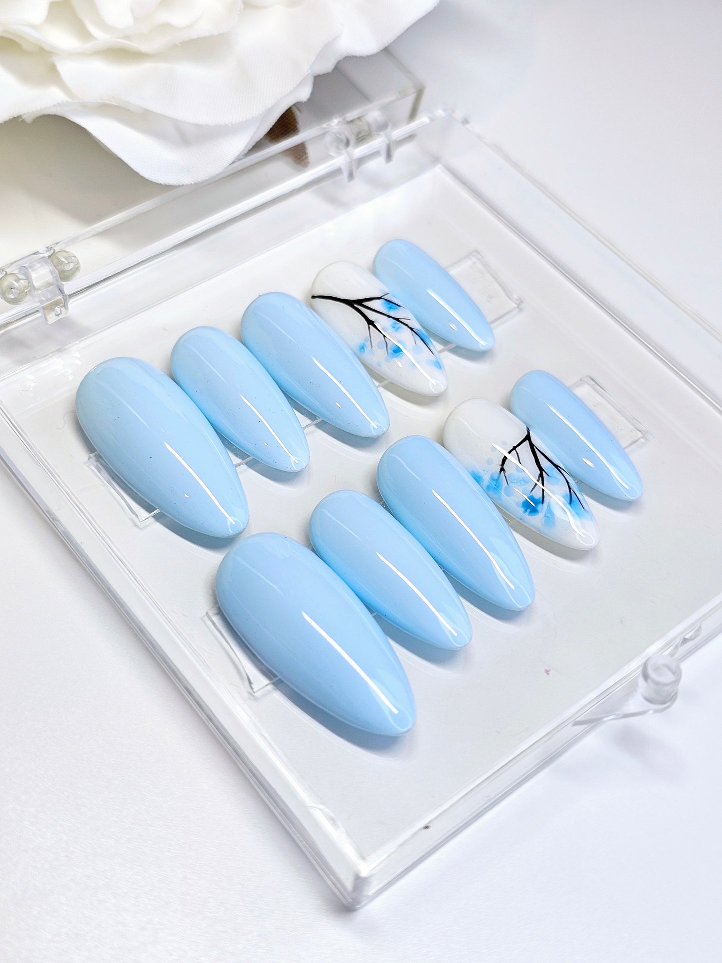 Blue Cherry Blossom 🌸 Nails