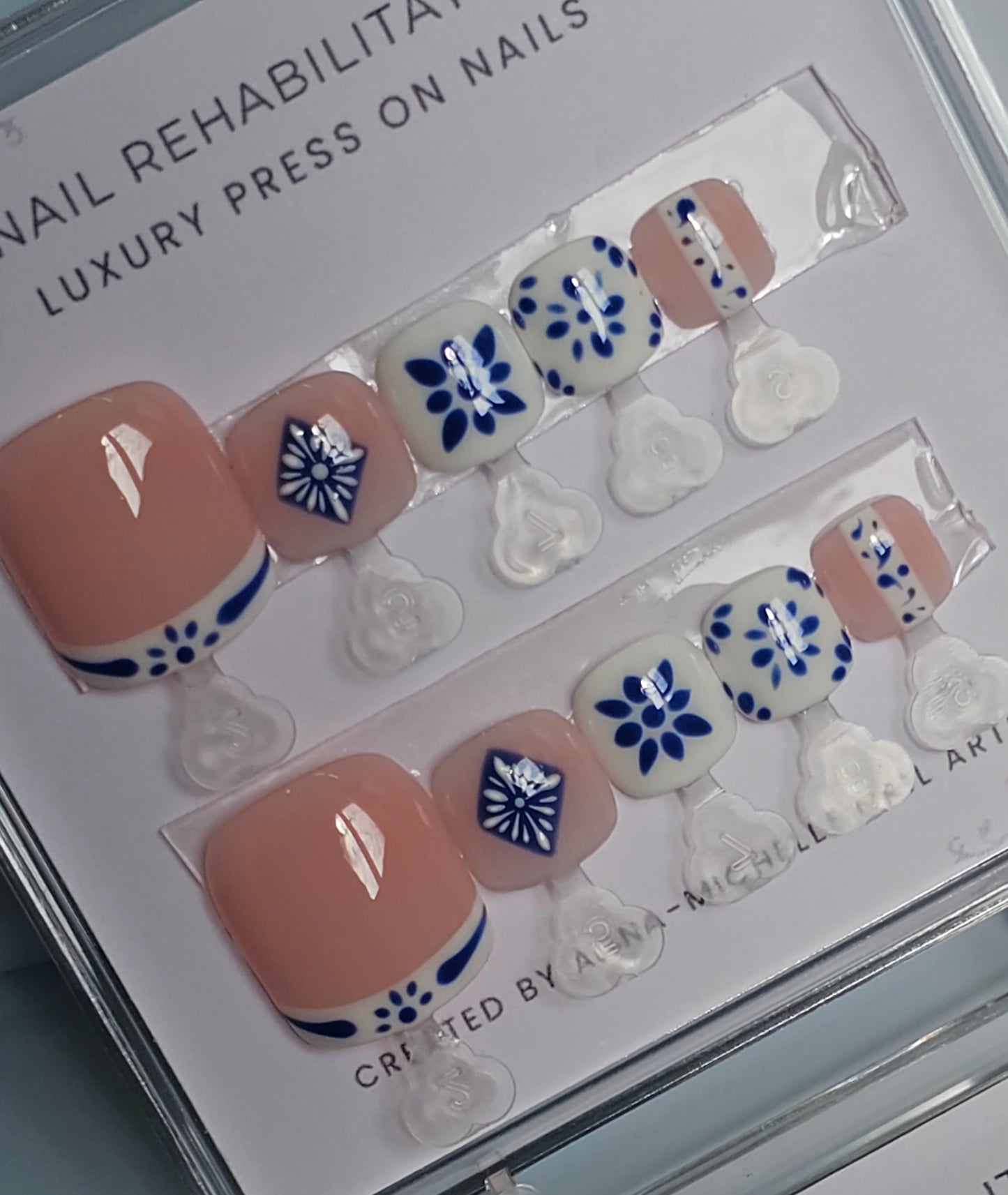 Morrocan tile press ons with matching toe nails