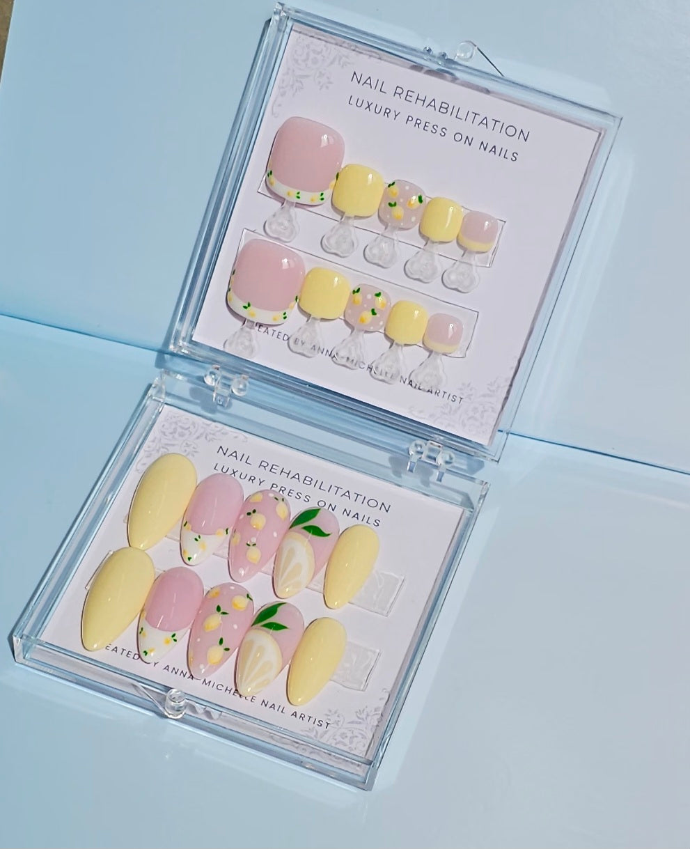Lemon 🍋 press ons with matching toe nails