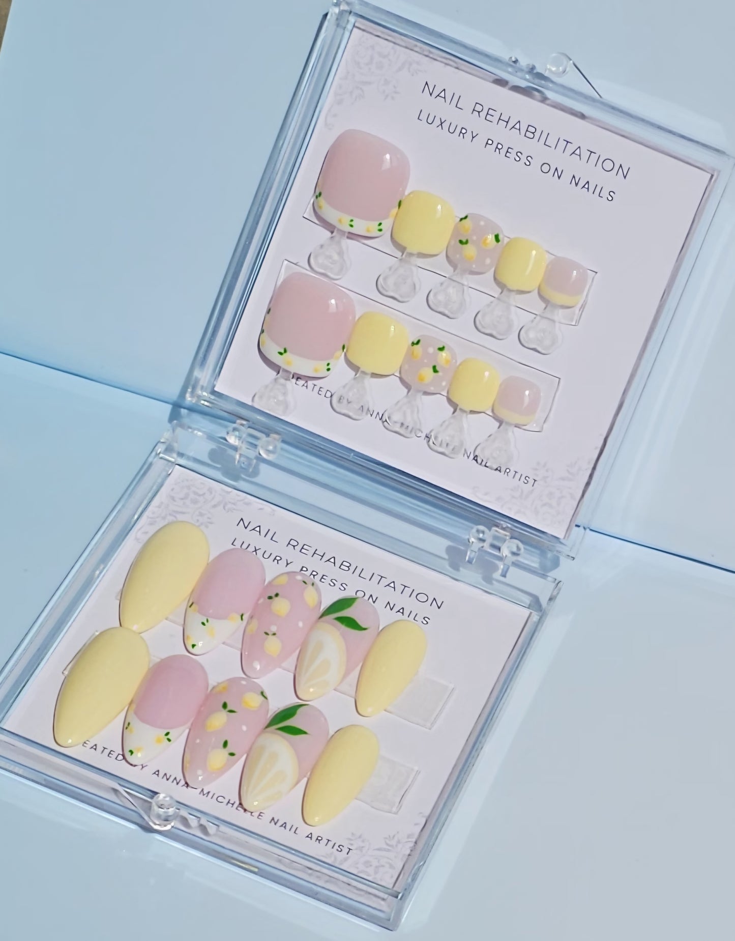 Lemon 🍋 press ons with matching toe nails