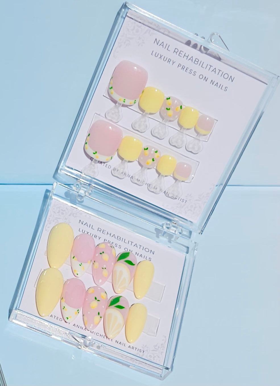 Lemon 🍋 press ons with matching toe nails