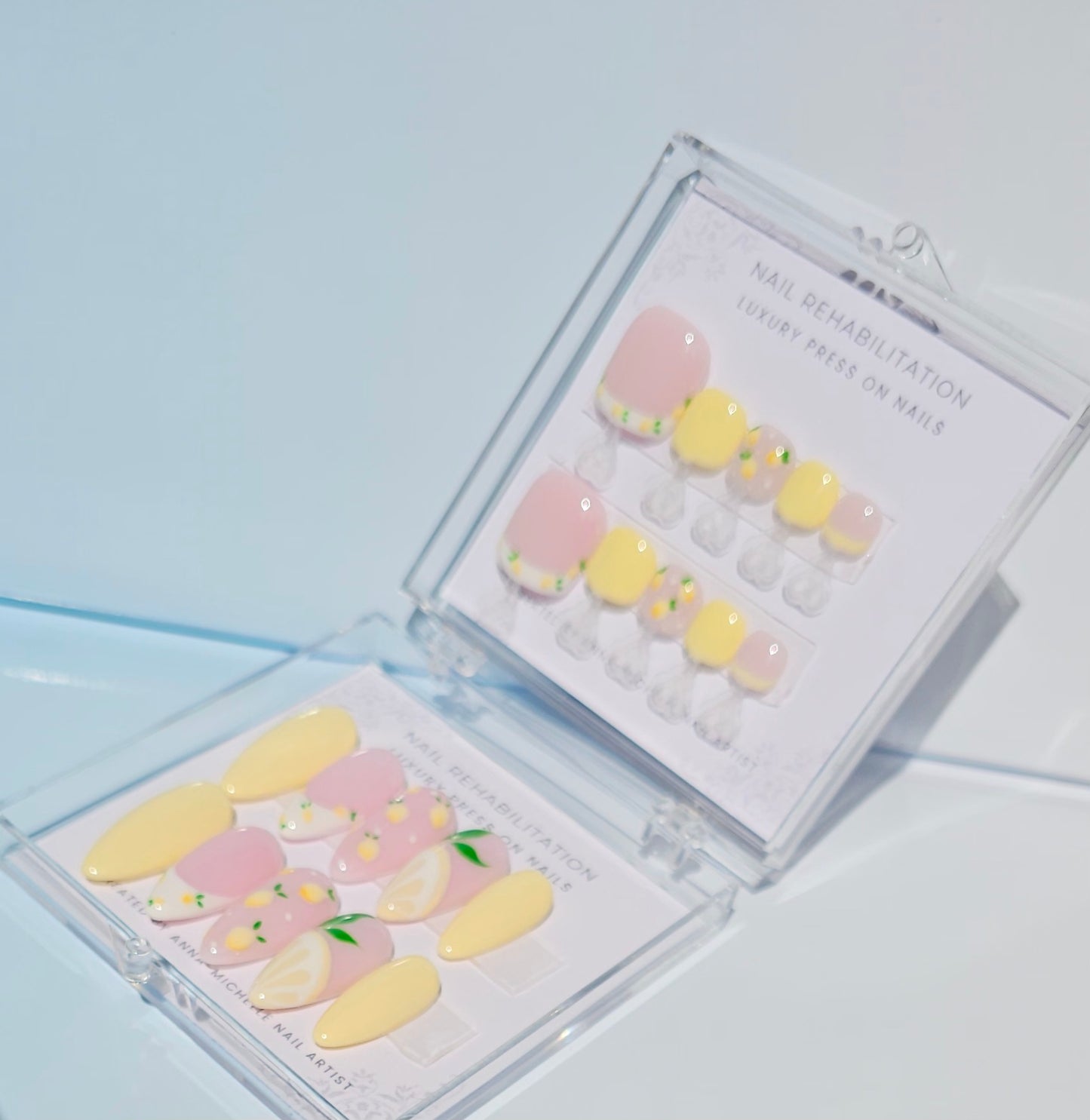 Lemon 🍋 press ons with matching toe nails