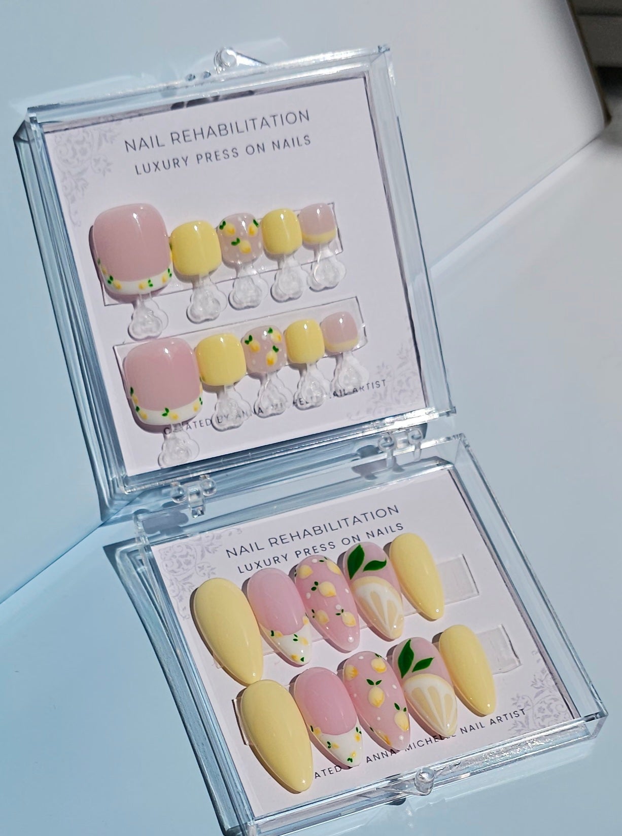 Lemon 🍋 press ons with matching toe nails