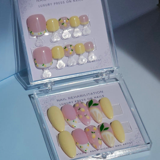 Lemon 🍋 press ons with matching toe nails